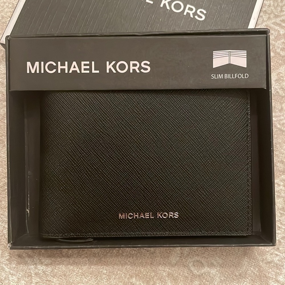 Brand New Michael Kors Genuine Leather Slim Billfold Black Men’s Andy Wallet - Picture 2 of 13